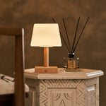 Tommy Light Brown Wooden Table Lamp with Glass - Rechargeable, Dimmable lamp, Cordless Lighting Tavellio