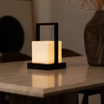 Noah Dark Brown Wooden Rechargeable Table Lamp With Glass and Wooden Handle Tavellio