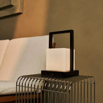 Noah Dark Brown Rechargeable Table Lamp With Glass and Wooden Handle - Tavellio