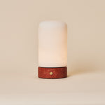 Tafellamp oplaadbaar Noé Red Travertine, albasten kap met rood-terracotta travertine voet