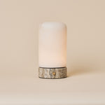 Tafellamp oplaadbaar Noé Silver Travertine, albasten kap met grijze travertine voet