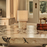 Onoda Beige – Travertino Classico Travertine Rechargeable Table Lamp | Authentic, Interchangeable Lampshade & Linen Blend