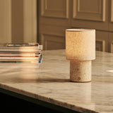 Onoda Beige – Travertino Classico Travertine Rechargeable Table Lamp | Authentic, Interchangeable Lampshade & Linen Blend