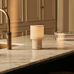 Onoda Beige – Travertino Classico Travertine Rechargeable Table Lamp | Authentic, Interchangeable Lampshade & Linen Blend