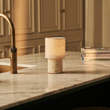 Onoda Beige – Travertino Classico Travertine Rechargeable Table Lamp | Authentic, Interchangeable Lampshade & Linen Blend