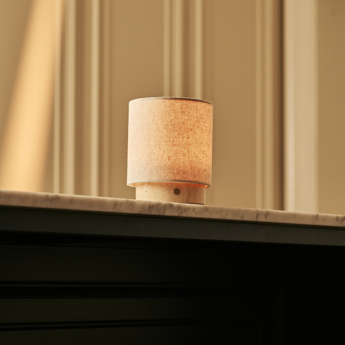 Onoda Small Beige – Travertino Classico Travertine Rechargeable Table Lamp | 3 Light Modes, Dimmable & Interchangeable Lampshade