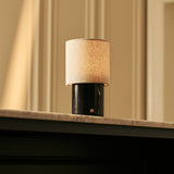Onoda Black – Nero Marquina Marble Rechargeable Table Lamp | Authentic, Interchangeable Lampshade & Linen Blend