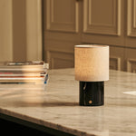 Onoda Black – Nero Marquina Marble Rechargeable Table Lamp | Authentic, Interchangeable Lampshade & Linen Blend