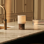 Onoda Brown – Emperador Dark Marble Rechargeable Table Lamp | Authentic, Interchangeable Lampshade & Linen Blend