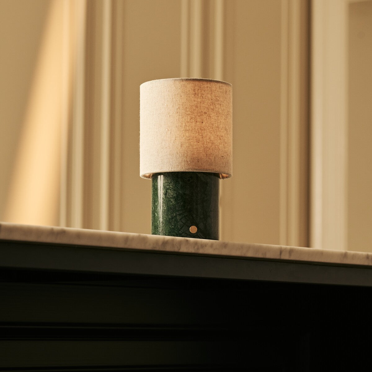 Onoda Green – Verde Alpi Marble Rechargeable Table Lamp | Authentic, Interchangeable Lampshade & Linen Blend