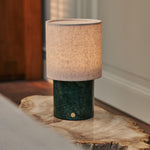 Onoda Green – Verde Alpi Marble Rechargeable Table Lamp | Authentic, Interchangeable Lampshade & Linen Blend
