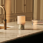 Onoda Green – Ice Green Marble Rechargeable Table Lamp | Authentic, Interchangeable Lampshade & Linen Blend