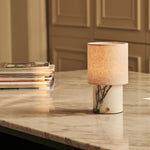 Onoda White – Lilac Marble Rechargeable Table Lamp | Authentic, Interchangeable Lampshade & Linen Blend