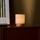 Onoda Small cordless table lamp, pink Calacatta Vionaro marble base with linen fabric shade