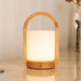 George Light Brown Wooden Rechargeable Lamp Combined With Frosted Glass And A Handle Tavellio
