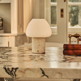 Ostade Beige Travertino Classico Travertine Rechargeable Table Lamp | Unique, Dimmable & 3 Light Colors