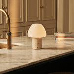 Ostade Beige Travertino Classico Travertine Rechargeable Table Lamp | Unique, Dimmable & 3 Light Colors