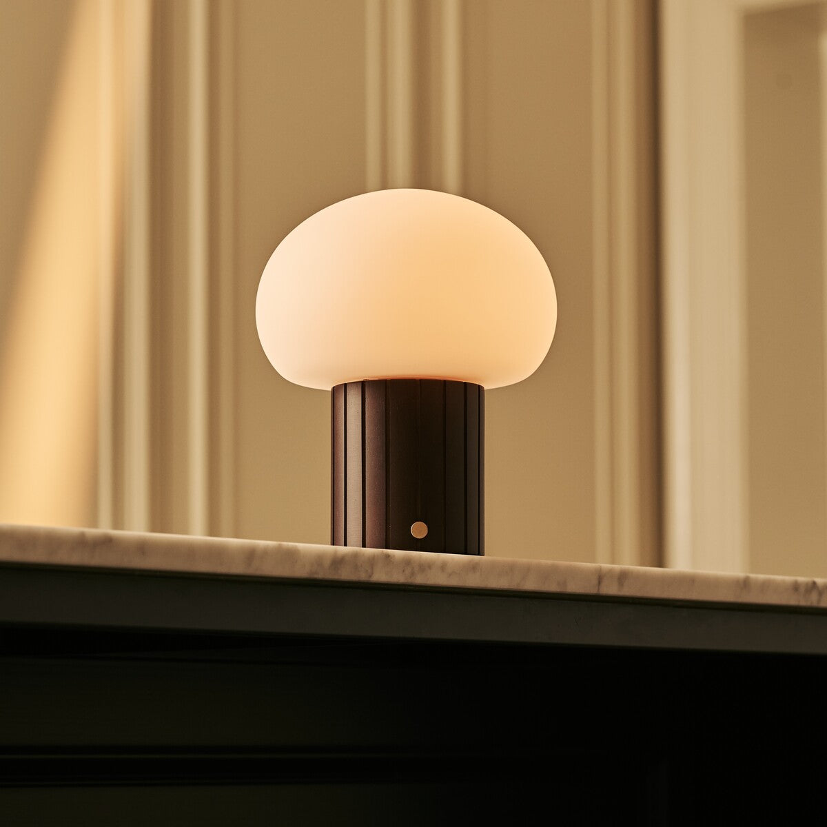 Pieter Dark Brown Rechargeable Table Lamp | Cordless, 3 Light Modes & Glass Lampshade