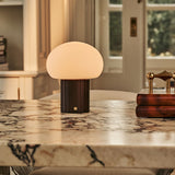 Pieter Dark Brown Rechargeable Table Lamp | Cordless, 3 Light Modes & Glass Lampshade