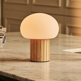 Pieter Light Brown Rechargeable Table Lamp | Cordless, 3 Light Modes & Glass Lampshade
