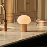 Pieter Light Brown Rechargeable Table Lamp | Cordless, 3 Light Modes & Glass Lampshade