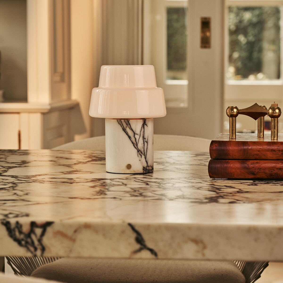 Pissarro White – Lilac Marble Rechargeable Table Lamp | Versatile, Dimmable & 3 Light Modes