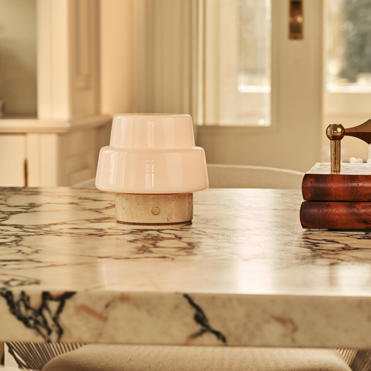 Pissarro Small Beige – Travertino Classico Travertine Rechargeable Table Lamp | Versatile, Dimmable & 3 Light Modes