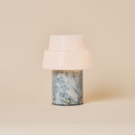 Rechargeable table lamp Pissarro with grey-taupe blue calcite marble base and frosted dome shade