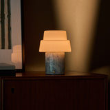 Rechargeable table lamp Pissarro Medium Blue Calcite marble base tiered glass shade