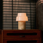 Cordless table lamp Pissarro Medium Honey Onyx marble base tiered opal glass shade bedroom