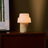 Rechargeable table lamp Pissarro Medium Honey Onyx marble cylinder tiered glass shade