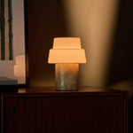 Cordless table lamp Pissarro Medium Honey Onyx marble base with tiered opal glass shade