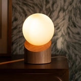 Quin Wooden Lamp with Cord - Sustainable Rubberwood & Frosted Glass Tavellio