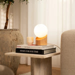Quinn Wooden Lamp with Cord - Sustainable Rubberwood & Frosted Glass Tavellio