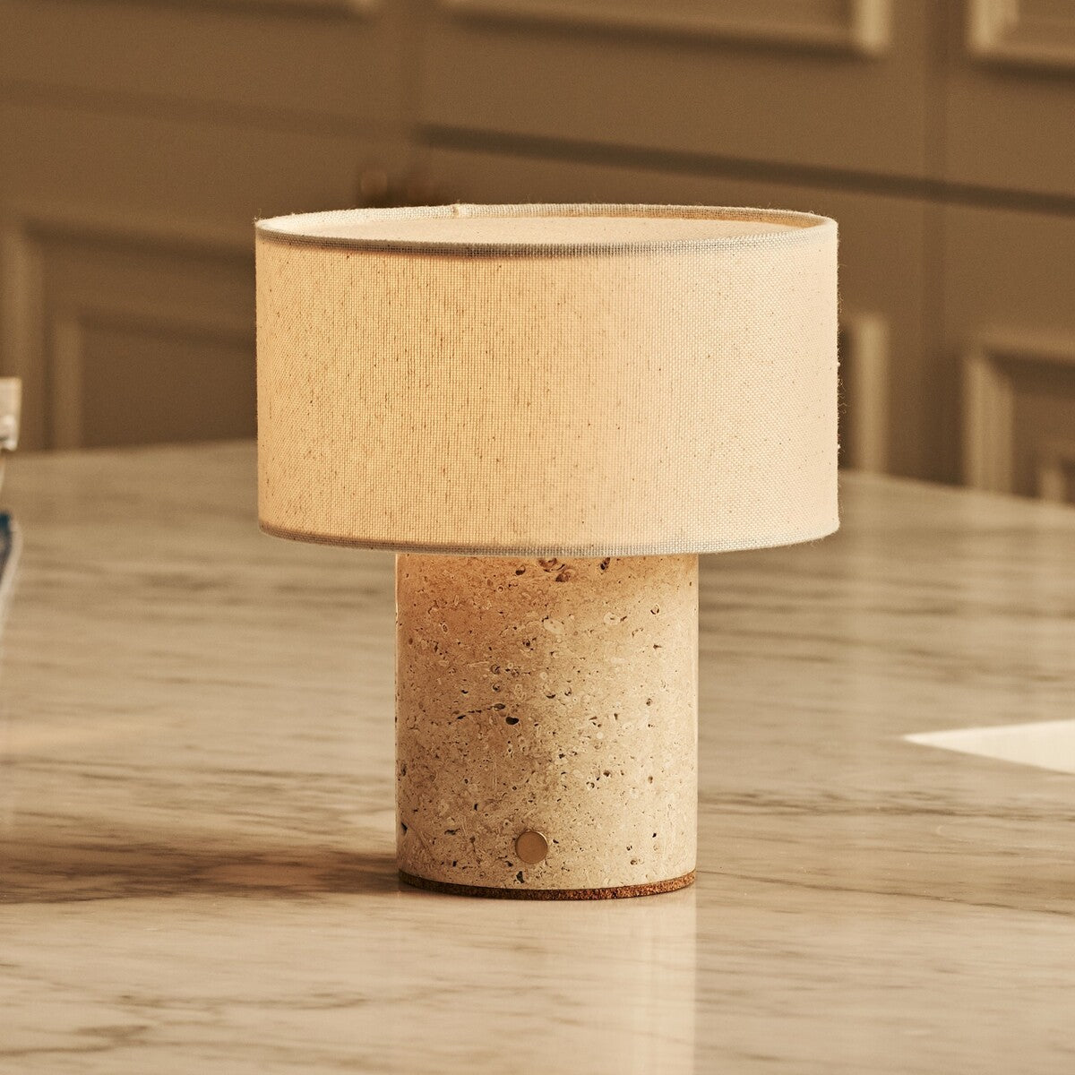 Redon Beige – Travertino Classico Travertine Rechargeable Table Lamp | Up to 100 Hours, Dimmable & Cordless
