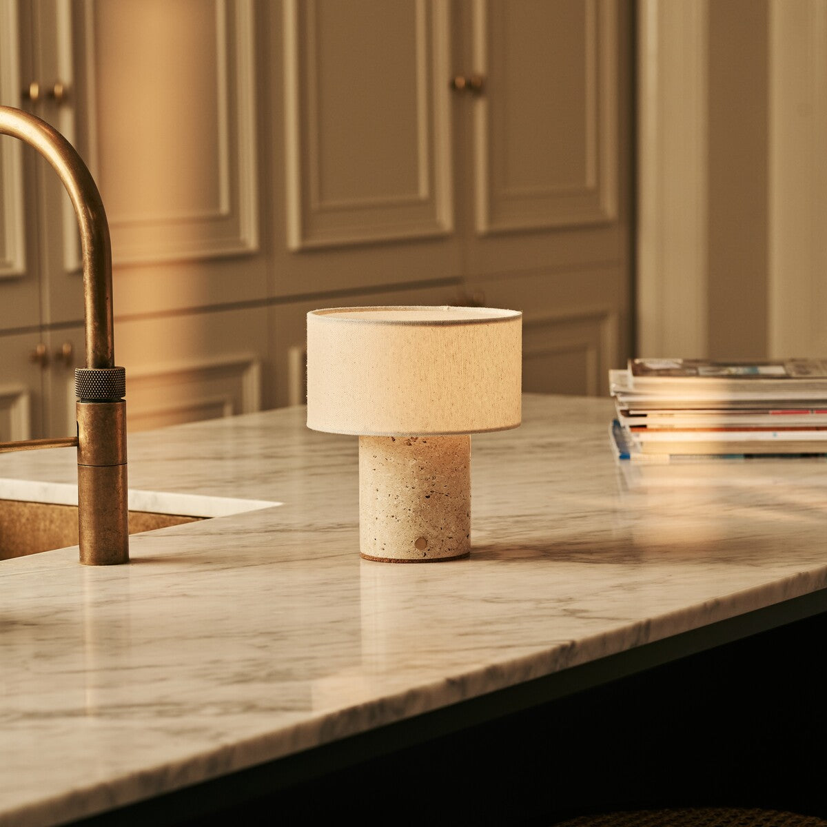 Redon Beige – Travertino Classico Travertine Rechargeable Table Lamp | Up to 100 Hours, Dimmable & Cordless