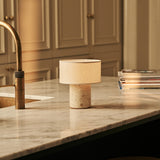 Redon Beige – Travertino Classico Travertine Rechargeable Table Lamp | Up to 100 Hours, Dimmable & Cordless