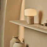 Renoir Beige / Travertino Classico – Travertine Rechargeable Table Lamp – Cordless, USB Rechargeable & Up to 100 Hours of Illumination
