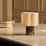 Sisley Brown – Emperador Dark Marble Rechargeable Table Lamp | Cordless, Up to 100 Hours & Linen Blend