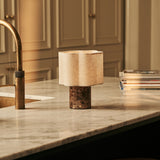 Sisley Brown – Emperador Dark Marble Rechargeable Table Lamp | Cordless, Up to 100 Hours & Linen Blend