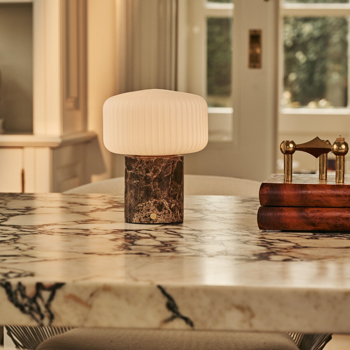 Renoir Brown – Emperador Dark Marble Rechargeable Table Lamp | Cordless, Dimmable & Up to 100 Hours of Light