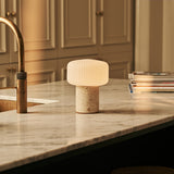 Renoir Beige – Travertino Classico Travertine Rechargeable Table Lamp | Cordless, Dimmable & Up to 100 Hours of Light