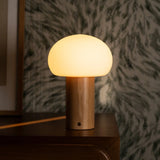 Sam Wooden Table Lamp with Glass & Rechargeable Battery | Dimmable & Versatile Lighting Tavellio