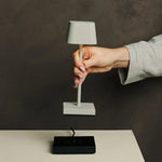 Sarphati Mini Shadow Grey Cordless Table Lamp Perfect for Hospitality Industry – Wireless Rechargeable via Charging Station, Dimmable Lamp & 3 Light Modes Tavellio