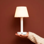 Zoë White Wooden Rechargeable Table Lamp | Cordless, Dimmable, USB-C, 80-Hour Battery Tavellio