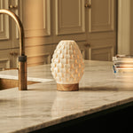 Serena Light Brown Wooden Rechargeable Table Lamp | Cordless, 3D-Printed Porcelain & 3 Light Modes