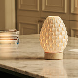 Serena Beige – Travertino Classico Travertine Rechargeable Table Lamp | Cordless, 3D-Printed Porcelain & 3 Light Modes