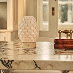 Serena Beige – Travertino Classico Travertine Rechargeable Table Lamp | Cordless, 3D-Printed Porcelain & 3 Light Modes