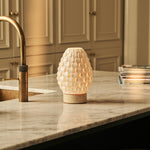 Serena Beige – Travertino Classico Travertine Rechargeable Table Lamp | Cordless, 3D-Printed Porcelain & 3 Light Modes