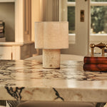 Sisley Beige – Travertino Classico Travertine Rechargeable Table Lamp | Cordless, Up to 100 Hours & Linen Blend